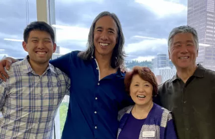 Portland JACL board members pose with artist/photographer Kip Fulbeck at the Hapa.me Project workshop in May of 2023